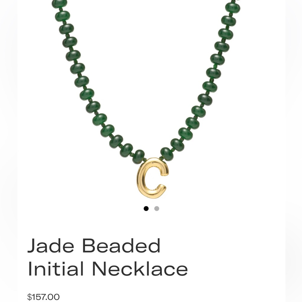C, H, L, N, W, T, R(2) Green Jade & 24k Plated Gold Initial Charm Necklace